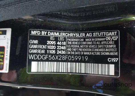 2008 Mercedes-Benz C 350 Sport z USA, uszkodzony, nr VIN WDDGF56X28F059919